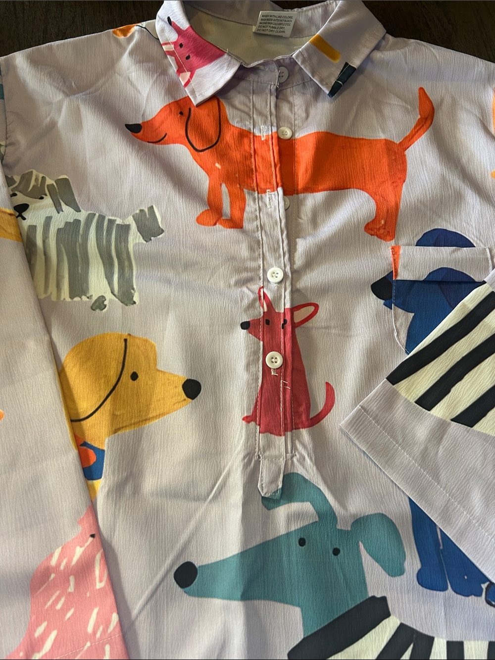 Women’s Multicolor Dog Print 1/2 button up 3/4 sleeve blouse brand new